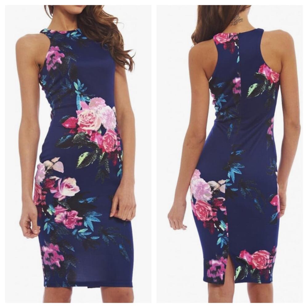 AX Paris Floral Navy Bodycon Cocktail Party Dress Sz 4